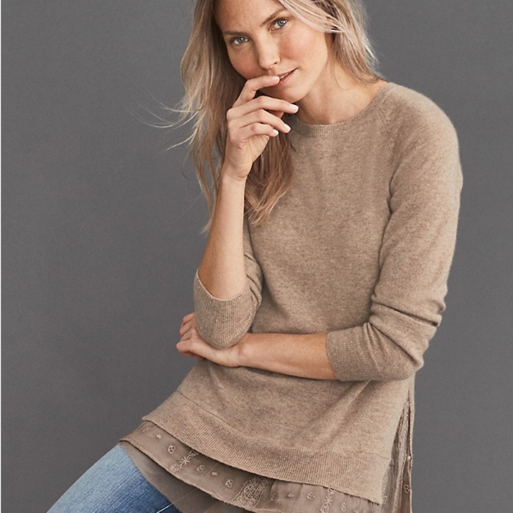 Garnet Hill Cashmere & Layered Silk Lace Sweater